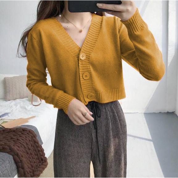 PAKAIAN WANITA PEREMPUAN CEWEK RAJUT KARDIGAN CARDI CARDIGAN CROP CHANEL RAJUT BATTA ABU HITAM MUSTA