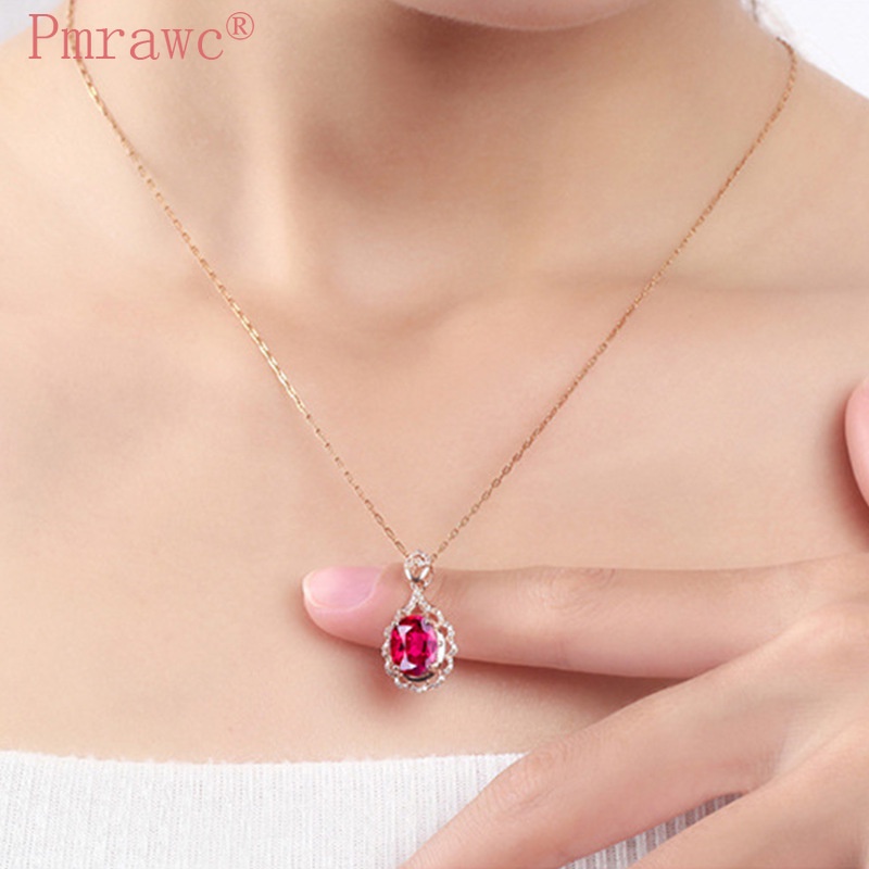 Hot Sale Full Diamond Ruby Pendant 18K Rose Gold Necklace