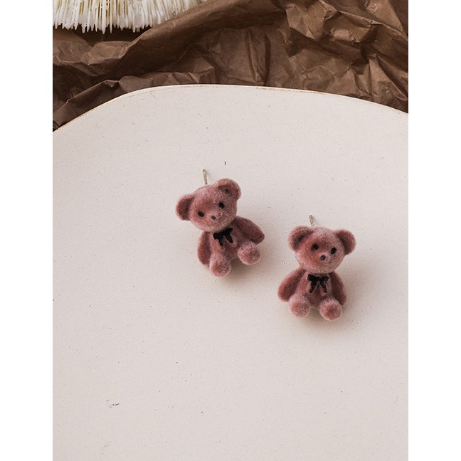 LRC ANting Tusuk Fashion Beige Flocking Bow Bear P8373X