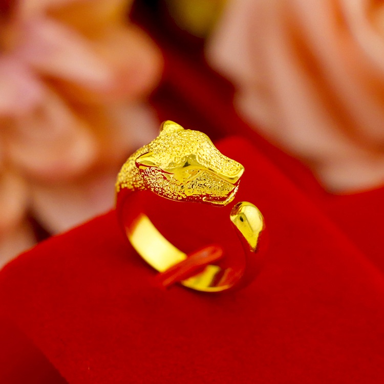 Cincin Emas Asli Kadar 375 Model Kepala Leopard Gaya Korea Untuk Pria