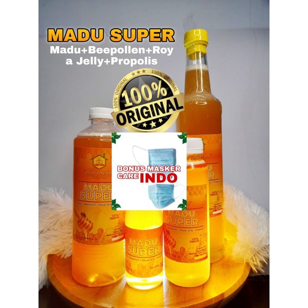 

Madu Super Sumatra 100% Asli Murni Fresh 100ml - 1kg (Beepolen, Royal Jelly dan Propolis)+ Bonus Masker CareIndo