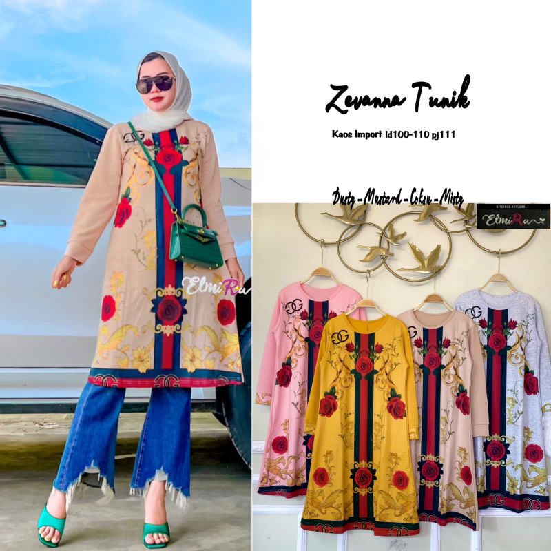 ZEVANNA TUNIK BY ELMIRA (TUNIK MUSLIMAH) Tunik motif bunga rekomended