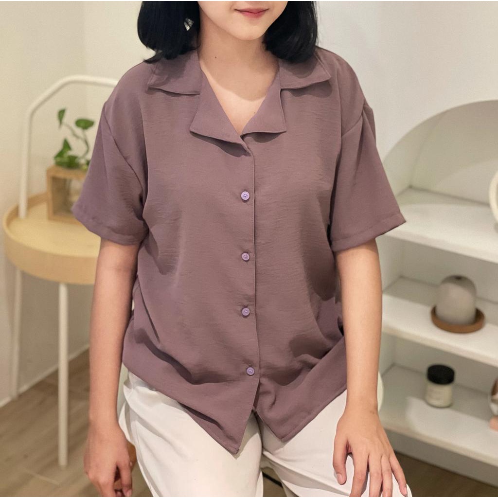 BEAFST - ZFS OOTD Kemeja Oversize BUNA / VIOND CRINCLE AIRFLOW DOWN / Hem Crincle Wanita Terbaru / Pakaian Kerja / Kemeja Polos Formal / Hem Casual wanita / Fashion Wanita Modis / Kemeja Lengan pendek / Terlaris / Termurah