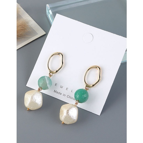 LRC Anting Tusuk Fashion Green Small Ball Hollow Pearl Irregular Geometric Stud Earrings Y63759