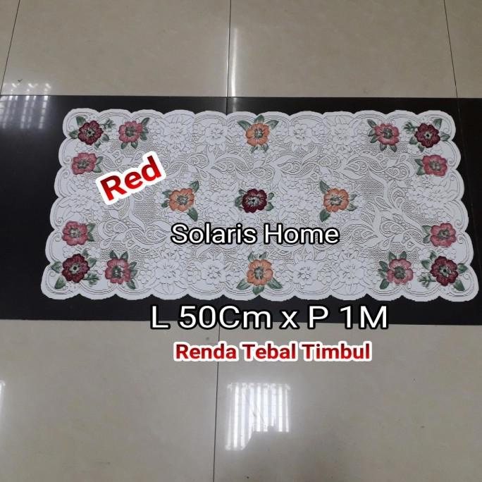 ] Taplak Meja Tamu Segi Kain Renda Putih Bunga Timbul