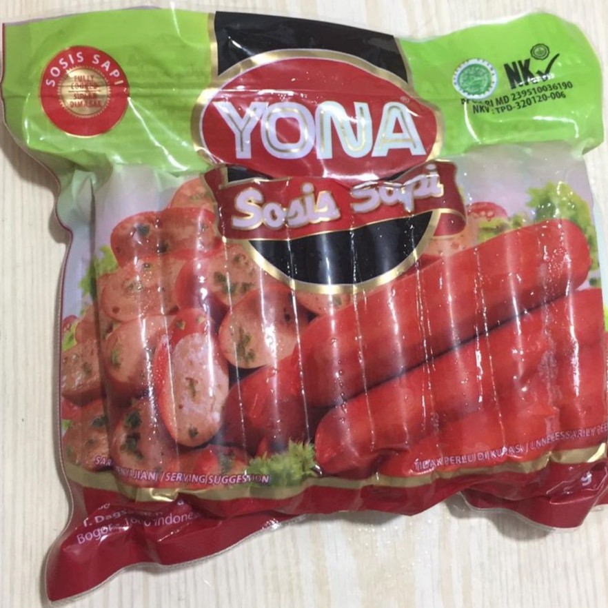 

YONA SOSIS SAPI ISI 15/BEEF PATTIES/SOSIS SAPI BEEF SAUSAGE/NAGET AYAM HATI 500G MURAH