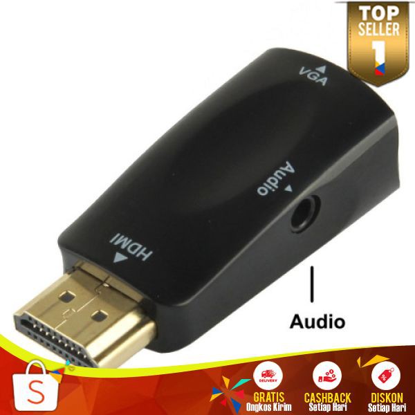 Taffware Adapter MD 07 HDMI ke VGA&amp;AUX Multifungsi Terbaru Transfer Video 1080P Lagu Serbaguna