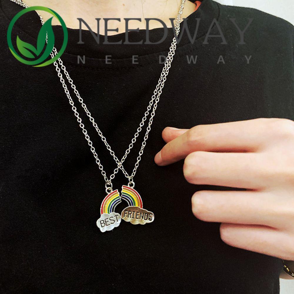 Needway  Vintage Best Friend Necklace Cute Couple Jewelry Friendship Choker Letter Creative Pendant Charm Fashion Jewelry Sweet Rainbow