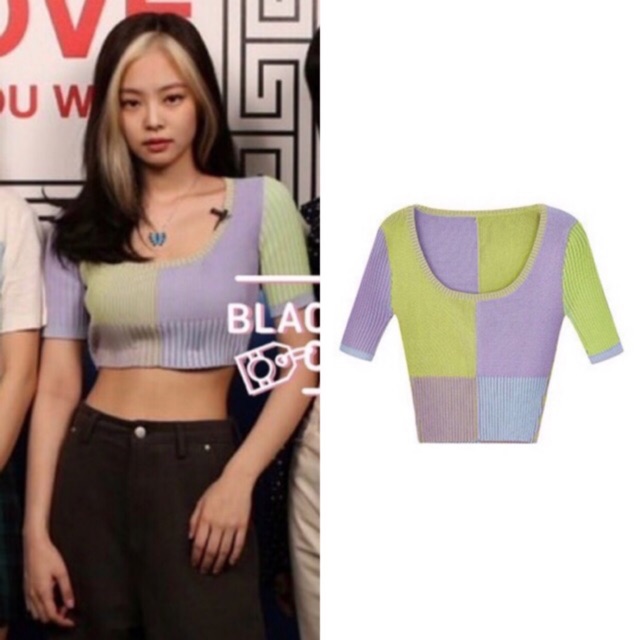 Jennie Blackpink baju  atasan crop  top lengan pendek gaya 