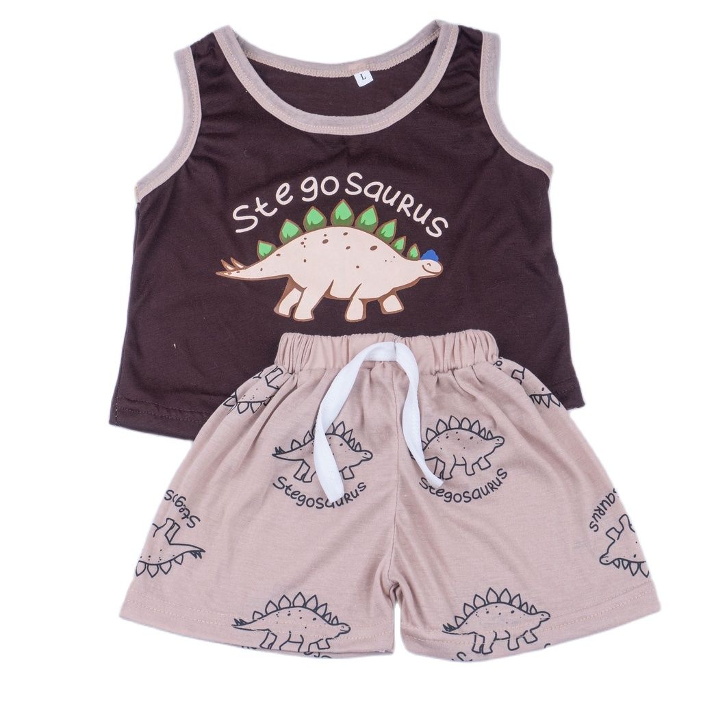 ZASKIYA - SETELAN DINO SET BAJU TIDUR SINGLET ANAK COWOK / SETELAN ANAK SINGLET UNISEX / SLEEVELES DINO SET