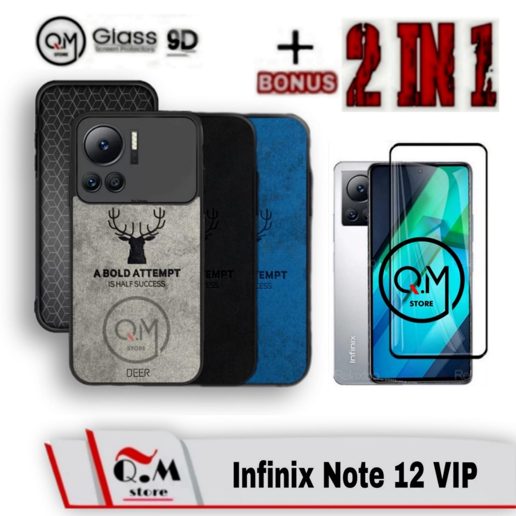 Paket 2 in1 Case Infinix Note 12 VIP Softcase Deer Pelindung Back Cover Bonus Tempered Glass Layar Depan