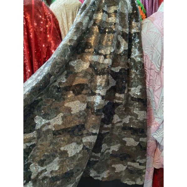 bahan/kain sequin army full payet