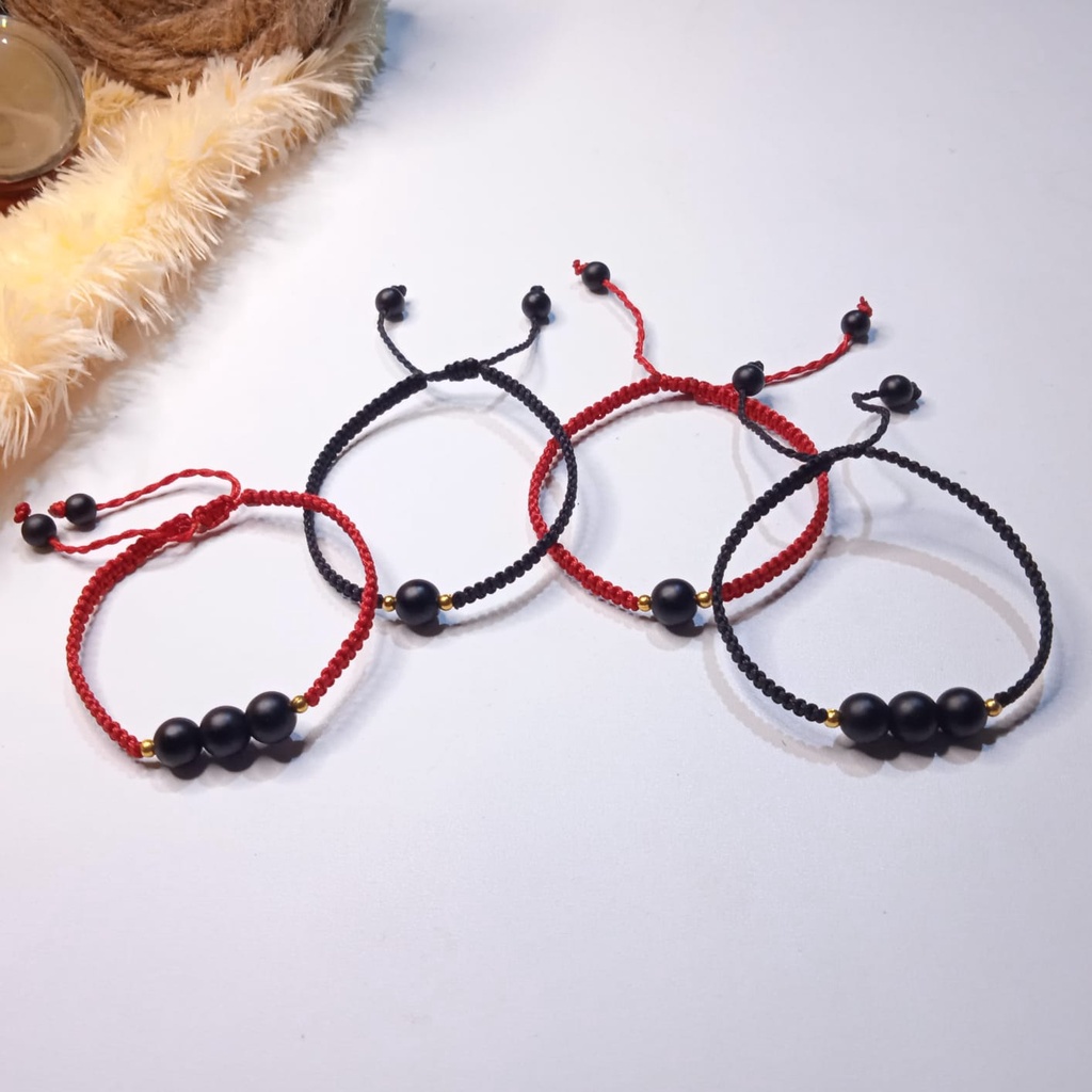 Gelang Anyam Persahabatan Batu Black Onyx Matte