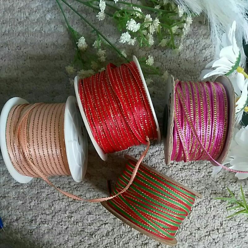 

pita satin list gold emas 100 yard 90 meter 5 mm natal imlek hampers parcel merah hijau peach pink