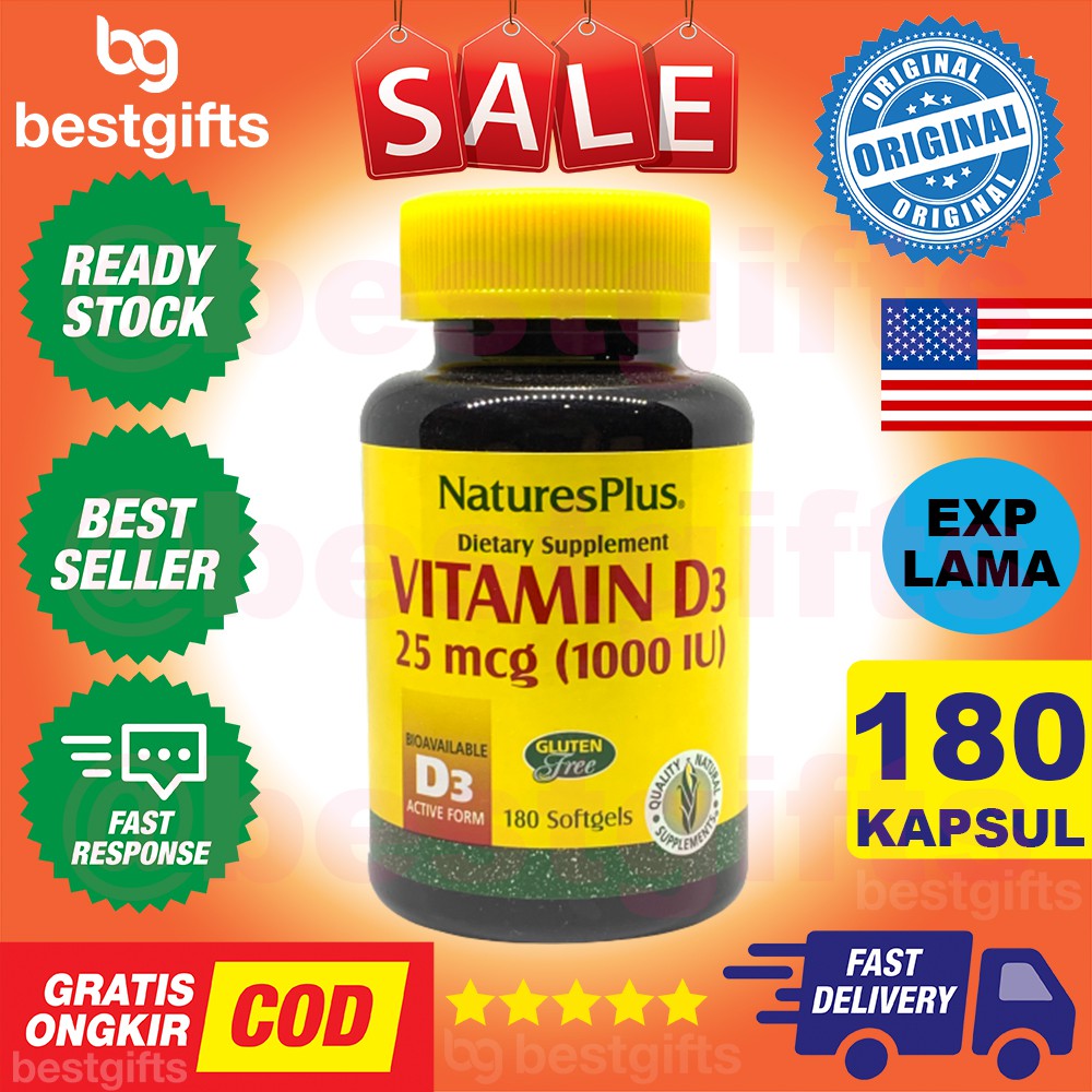 NATURE'S NATURES NATURE PLUS VITAMIN D3 1000 IU VIT D 1000IU KEKEBALAN DAYA TAHAN TUBUH 180 KAPSUL