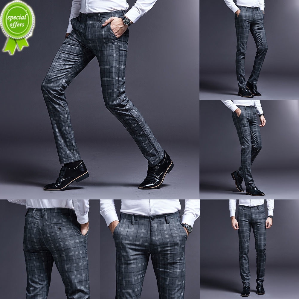 Celana Kotak Kotak Pria celana kasual pria versi Korea Slim untuk pria muda