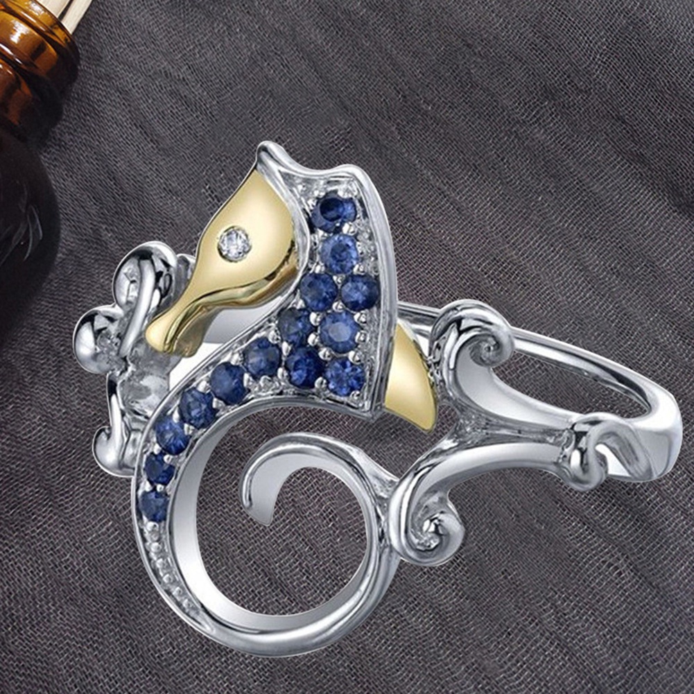 Hu Hu Hu Hu Hu Alat Bantu Pasang Kacamata♡ Cincin Lapis Silver Model Kuda Laut Dengan Berlian Imitasi Warna Biru Untuk Wanita