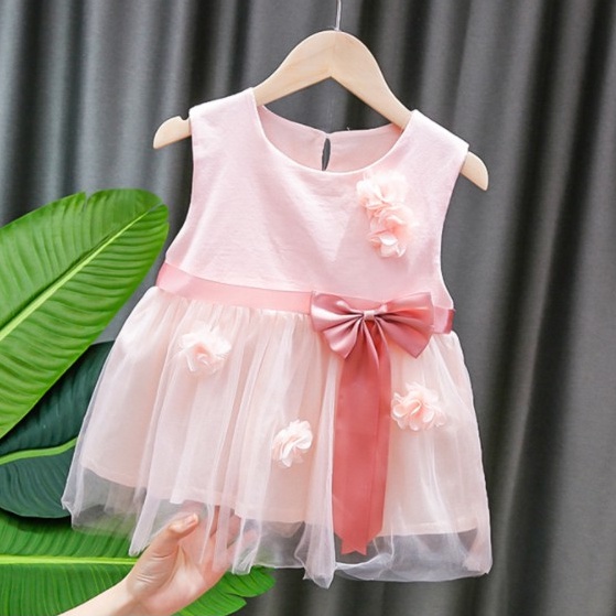 Juragan Junior [COD] RUBY Baju Dress Tutu Anak Perempuan Lengan Bahan Katun Usia 1-3,5 Tahun