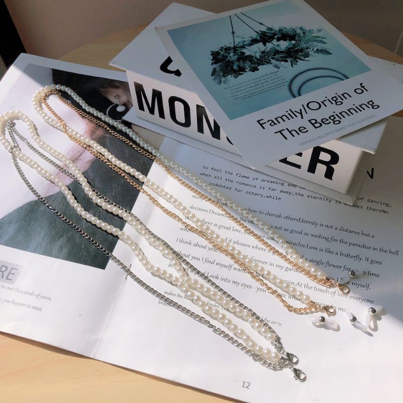 COD Rantai Kacamata Double Layer Mutiara 2Fungsi Strap Masker