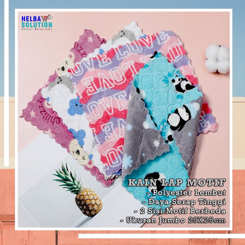 Kain Lap Dapur Anti Minyak MOTIF 2 Layer Coral Fleece Kain Lap Piring Meja Perabot Rumah Serbaguna