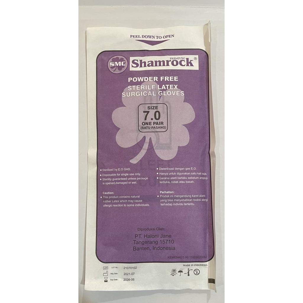 sarung tangan karet lateks obgyn latex steril Shamrock latek surgical sterile powder free panjang 30cm [1 BOKS/BOX/BOK]