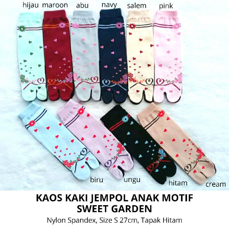 Kaos Kaki Jempol Anak Perempuan Motif Sweet Garden (Tapak Hitam, Tebal, Nylon Spandex, SD, Murah)