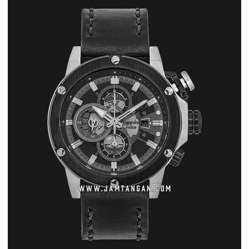 Alexandre Christie AC 6491 MC LTBBA Chronograph Men Black Dial Black Leather Strap