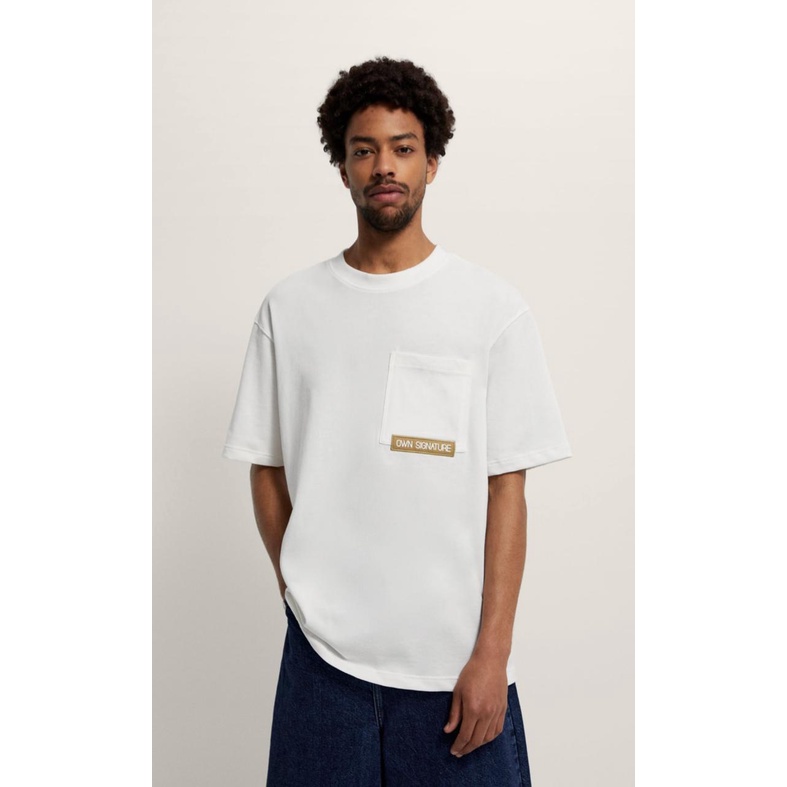 Zara KAOS pria cotton T SHIRT cowo KATUN Man oversized - ORIGINAL