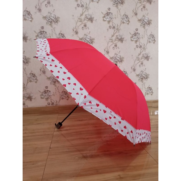 FELWINSHOP Payung Lipat 3 Jumbo 10 Jari Motif List Polkadot Sakura