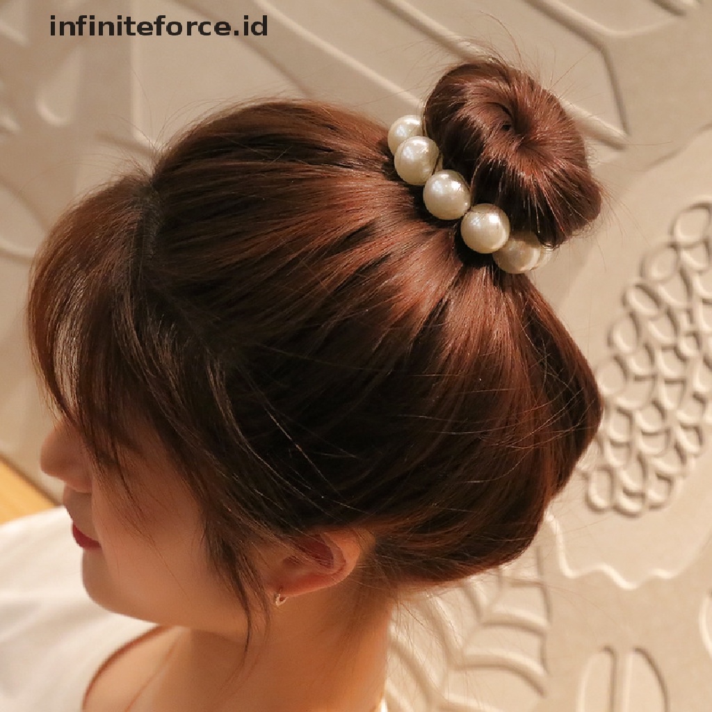 Karet Rambut Ponytail Elastis Aksen Mutiara Besar Ala Korea Untuk Wanita