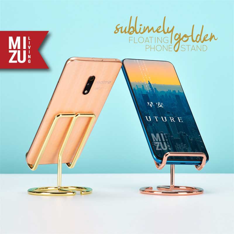 SUBLIMELY GOLDEN Floating Phone Stand Mobile Phone Holder Tempat Berdiri HP Senderan Dudukan HP Emas