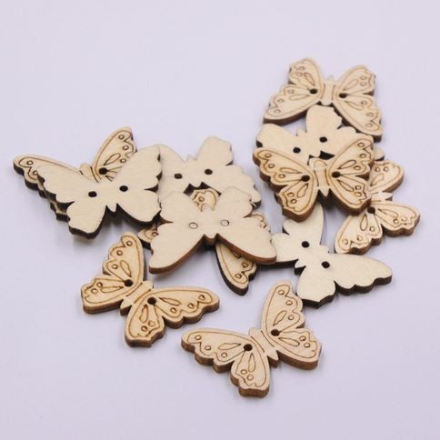 Kancing Kayu Dua Lubang - Unpainted Butterfly Style (10pcs)