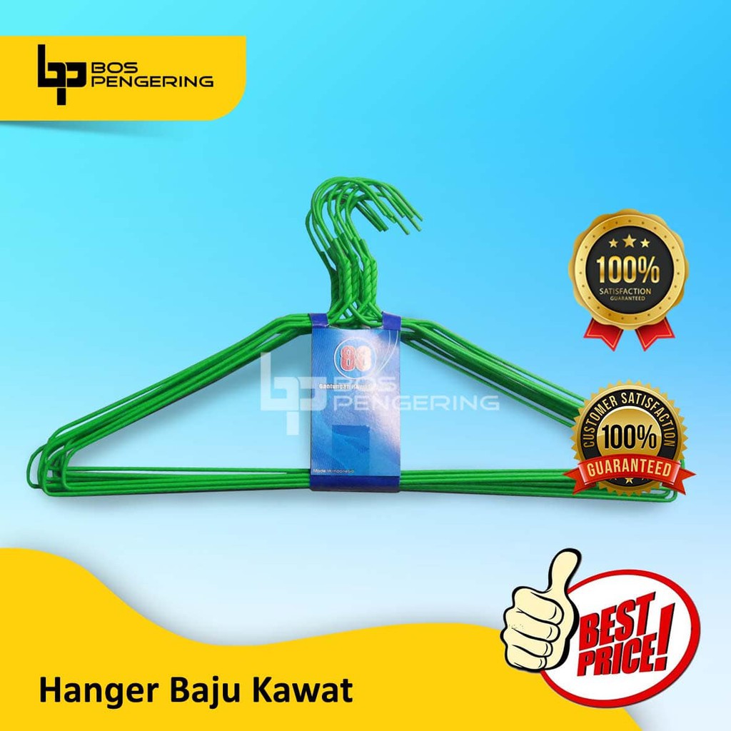 Gantungan Baju Kawat Berkualitas - Hanger Kawat Lapis Plastik Warna Untuk Pakaian 10 pcs