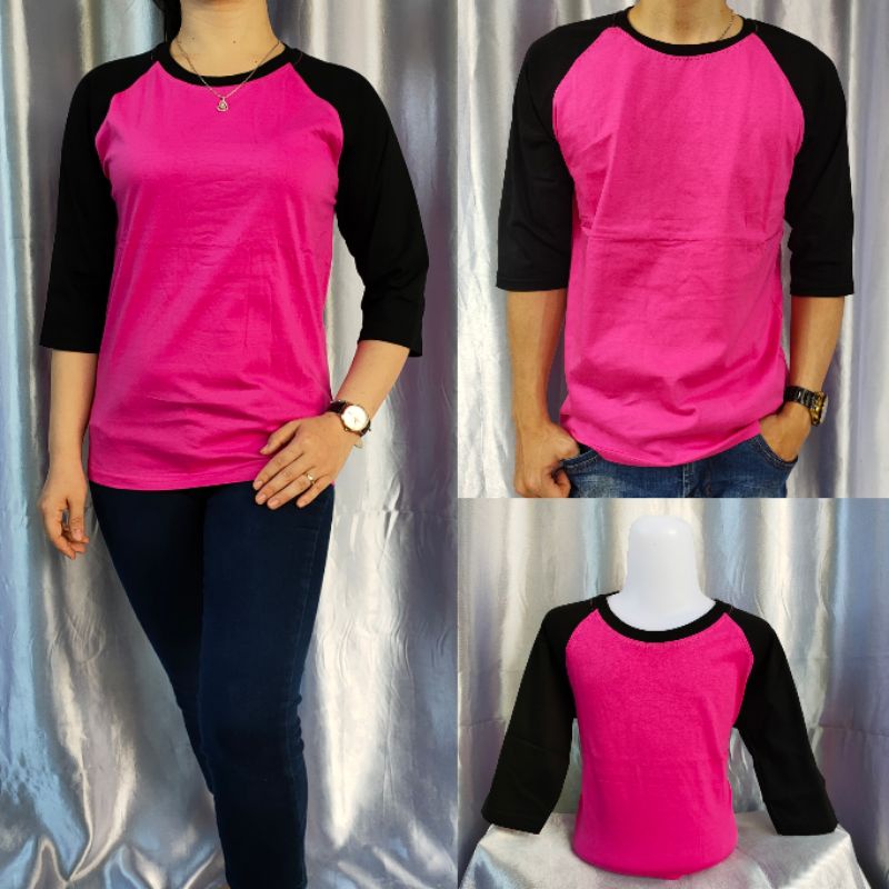 kaos polos reglan PINK-HITAM lengan 3/4 uk 20 22 S M L XL XXL