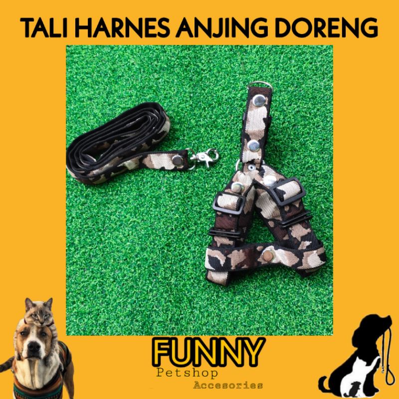 tali kalung anjing kucing besar / harnes anjing kucing besar / tali tuntun anjing kucing doreng