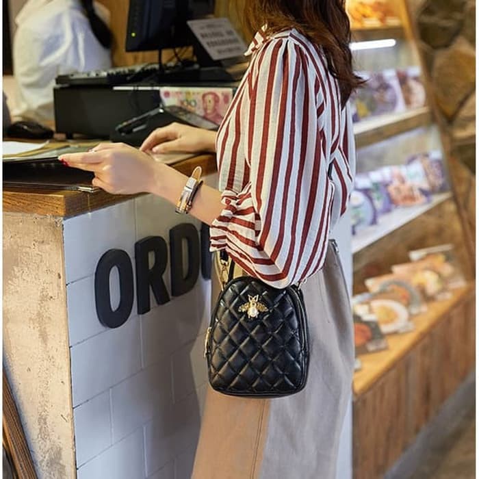 New Motif Ts99  High Quality Black Queen Bee Sling Bag Tas Selempang