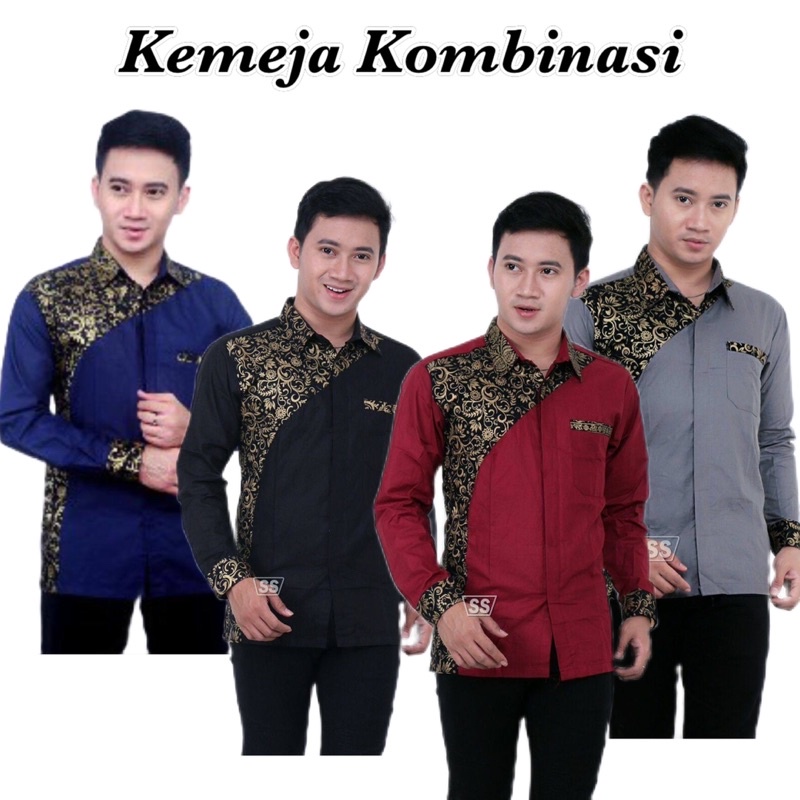 Baju Koko Jumbo Lengan Pendek Kombinasi Batik Bordir M L XL XXL