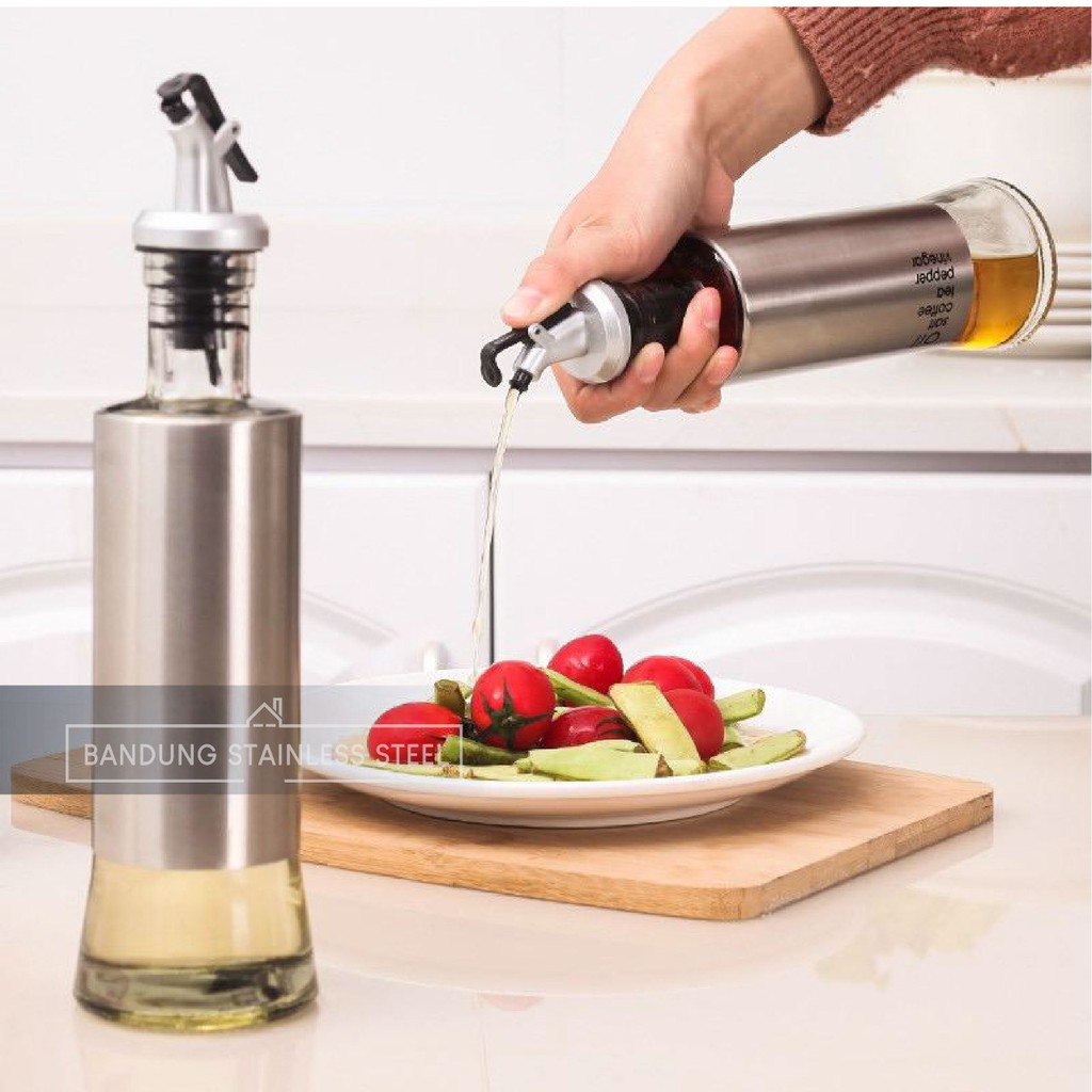 Botol Minyak Cuka Olive Oil kaca Stainless Steel 200ml 300ml saus pourer