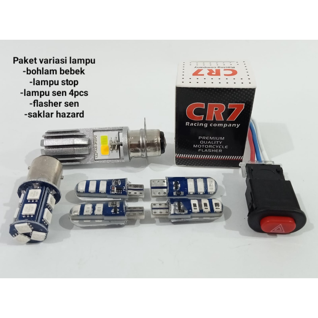 PAKET LAMPU 5item_BOHLAM BEBEK+LAMPU STOP+LAMPU SEN 4pcs+FLASHER+SAKLAR_untuk motor bebek &amp; matic