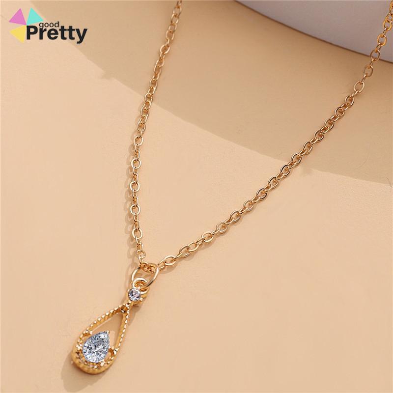 Fashion Indah Water Drop Zircon Kalung Wanita Sederhana Temperamen Rantai Klavikula - PD