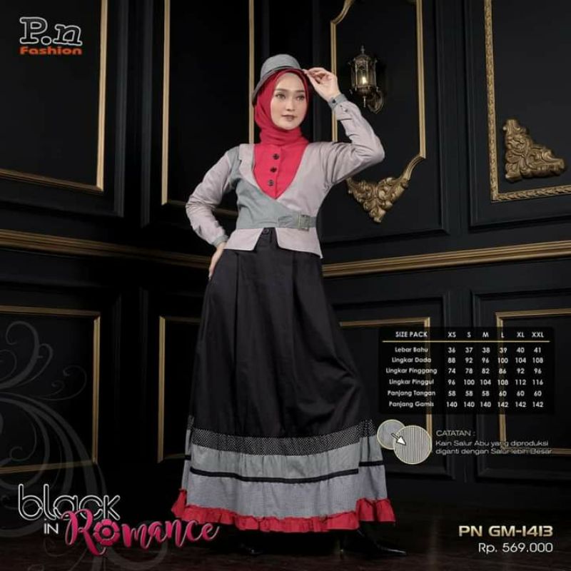 P.N Fashion GM-1413-01 Abu / Dress Terbaru By P.N Fashion / Gamis Cewek Kekinia Dan Terbaru