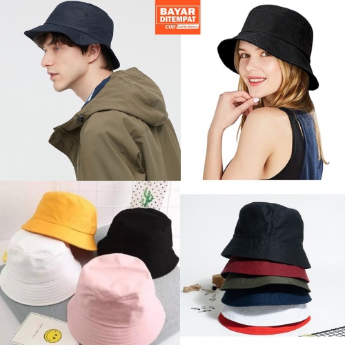 Bucket Hat Polos Korea Bolak balik Bahan Drill Katun Premium