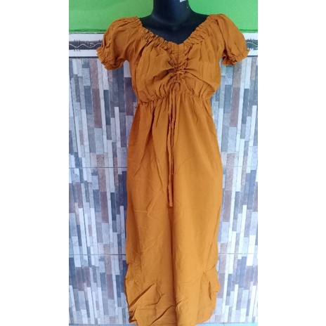 DASTER ELSA LENGAN PENDEK MURAH DASTER SERUT ELSA RAYON SEKDRES RAYON-Ds elsa polos Kuning