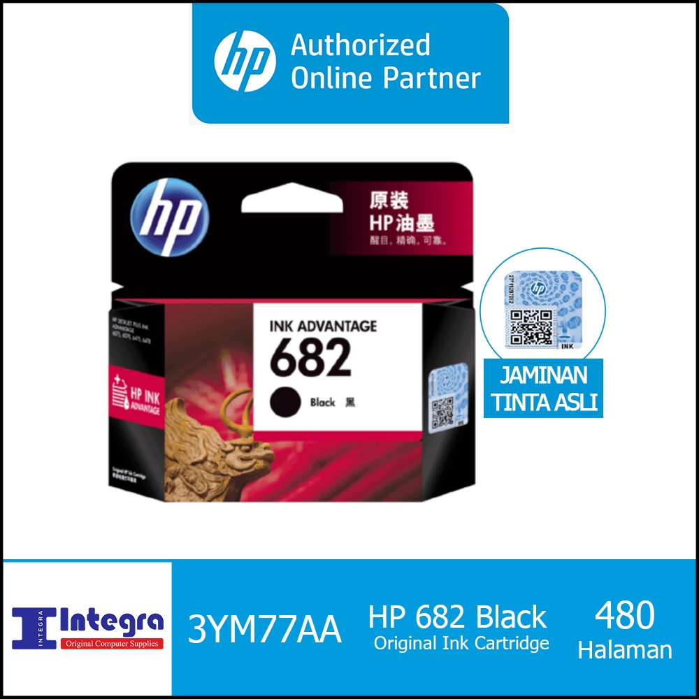 Tinta HP 682 Black / Hitam Original Cartridge - 3YM77AA HP 1216 2335 2336 2337 2775