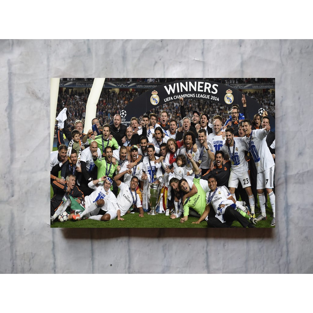 Poster bola REAL MADRID UCL 2014 dekorasi dinding pajangan kamar rumah cafe jumbo murah custom