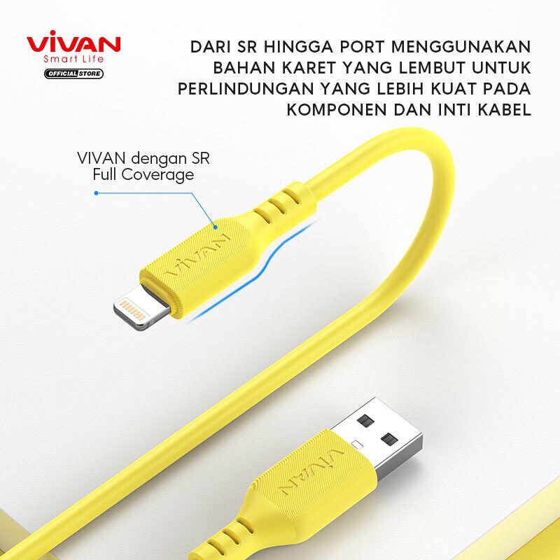 VIVAN VSL100 Kabel Data iPhone Lightning 2.4A Silicone Full SR Coverage Quick Charge Garansi 1 Tahun