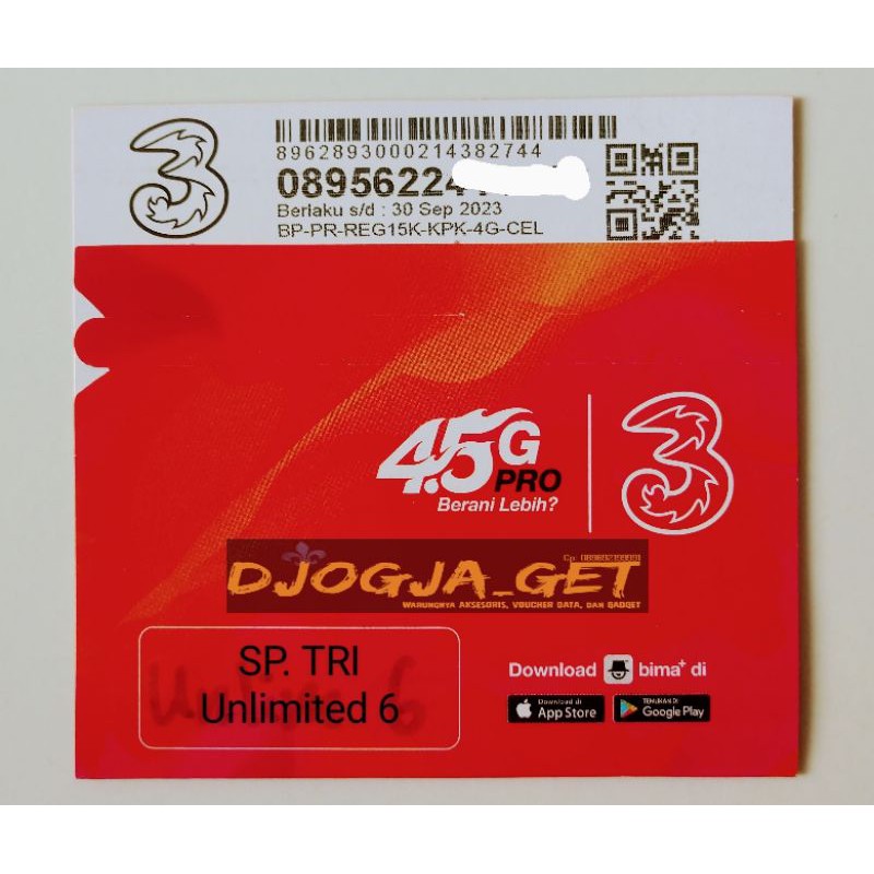 Kartu Perdana TRI AON Unlimited 6 | Sim Perdana TRI | SP Tri unlimited