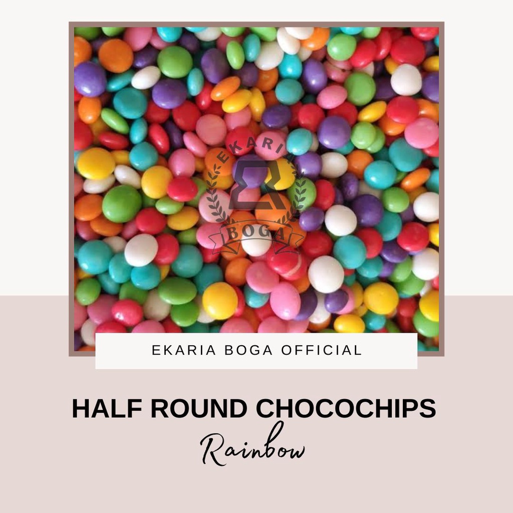 

HALF ROUND CHOCOCHIPS RAINBOW/ SETENGAH BULAT GEPENG 250GR