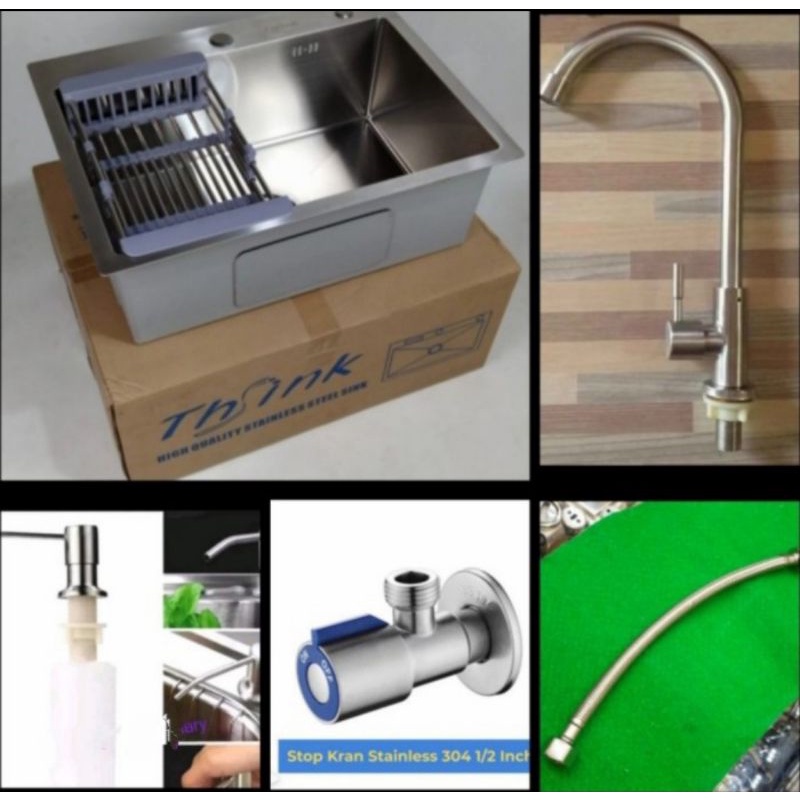 Kitchen sink Thsink 6045 stainless 1 lubang/komplit/Bak cuci piring thsink