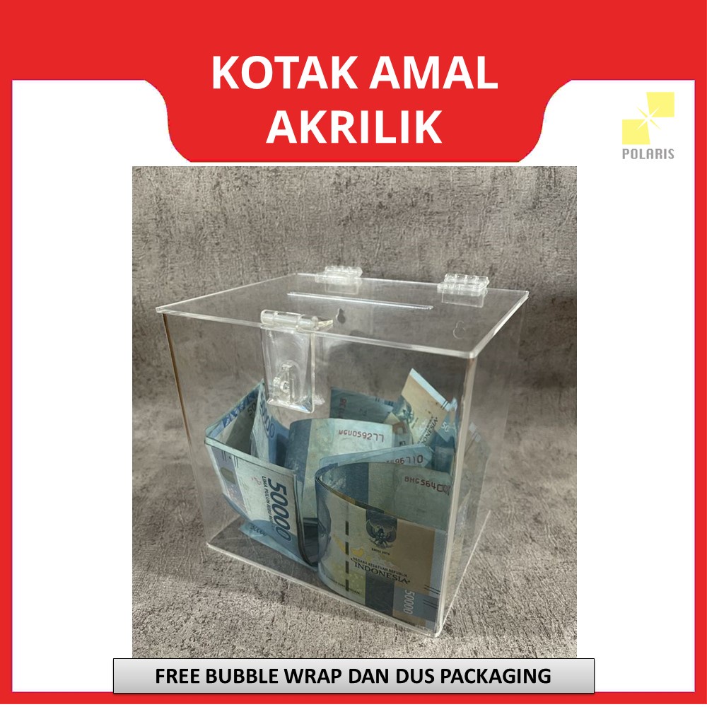 KOTAK AMAL ACRYLIC KOTAK INFAQ - BOX TEMPAT DONASI AKRILIK - WADAH SUMBANGAN - TEMPAT DANA BANTUAN 15x12X15 CM